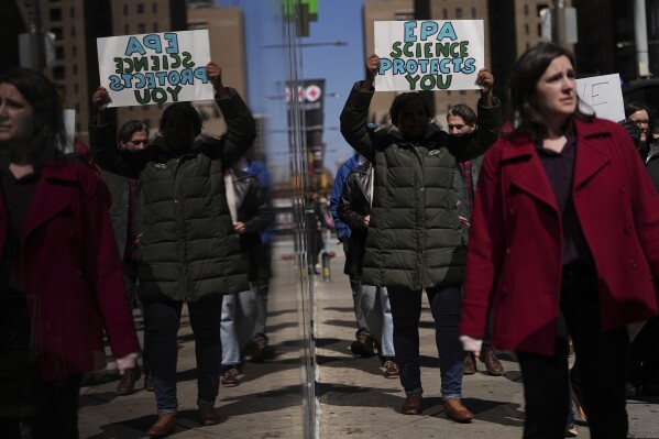 Environmental Protection Agency employees take part in a national march against actions taken by the Trump administration March 25, 2025, in Philadelphia. (AP Photo/Matt Rourke, File)
