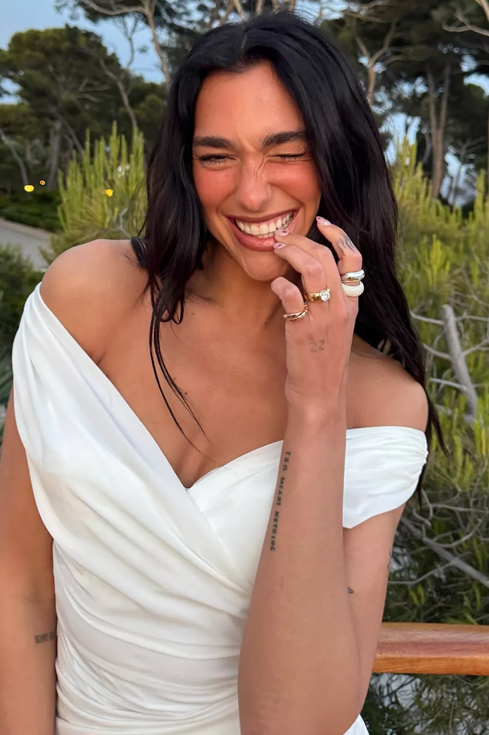 Dua Lipa shows off her engagement ring in May 2025.
