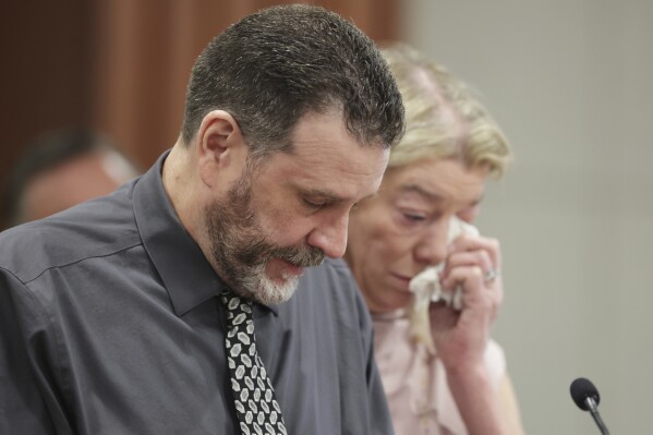 Scott Laramie, stepfather of victim Madison Morgan speaks at the sentencing hearing of Bryan Kohberger at the Ada County Courthouse, for his sentencing hearing, Wednesday, July 23, 2025, in Boise, Idaho, for brutally stabbing four University of Idaho students to death nearly three years ago. (AP Photo/Kyle Green, Pool)