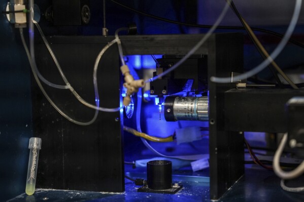The SeaFlow, a custom-built flow cytometer developed by University of Washington researchers, which uses lasers to detect Prochlorococcus, sits in a lab on Friday, Sept. 5, 2025, in Seattle. (AP Photo/Annika Hammerschlag)